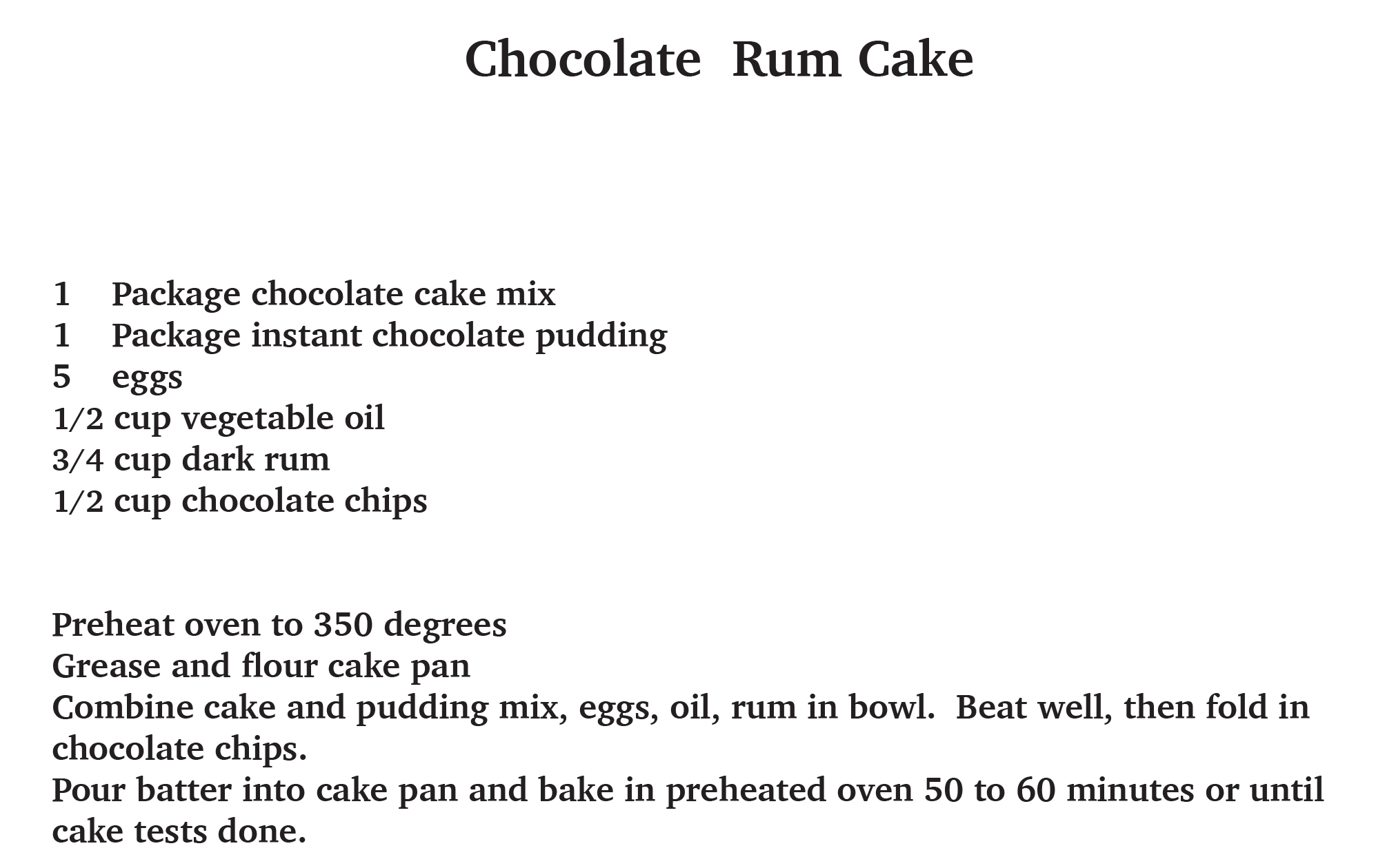 chocolate rum cakerecipe